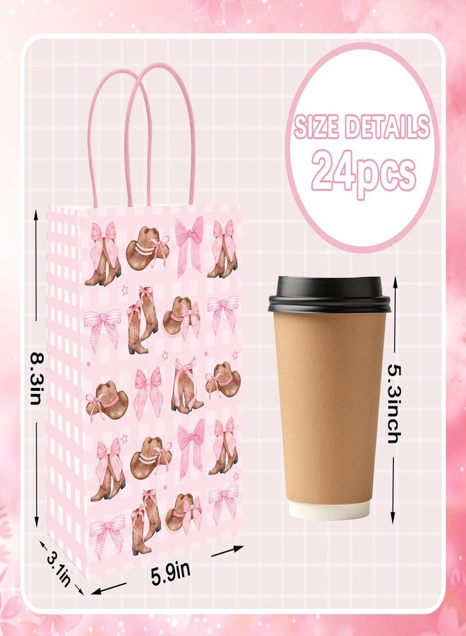 JarThenaAMCS 24Pcs Western Cowgirl Paper Bags Pink Bow Cowgirl Boot Hat Gift Bag with Handle Coquette Candy Goodie Treat Bag for Baby Shower Birthday Party Favor - Image 2